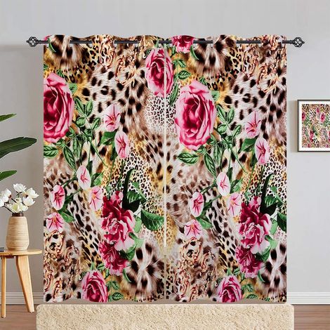 Rideau Occultant Léopard Guépard Fleur Tenture Opaque à Oeillets Draperies Intérieurs Rideau Thermique Isolant pour Maison Chambre Salon Fenetre 2 Pièces L 140 x H 280 cm - 140L X 280H cm (2 Panneaux) (1/5)