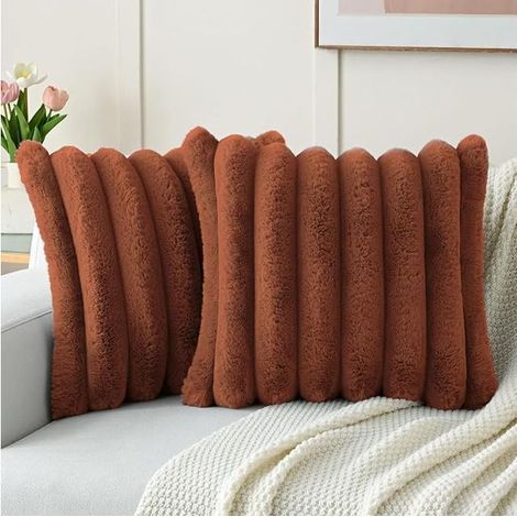Square Velvet Cushion Covers, 45 x 45 cm, Cushion Covers Sofa, Living Room, Bedroom, Rust (1/5)