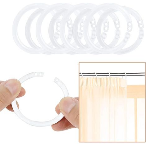 Lot de 100 anneaux de rideaux en plastique de 40 mm pour salles de bains et fenêtres (blanc)