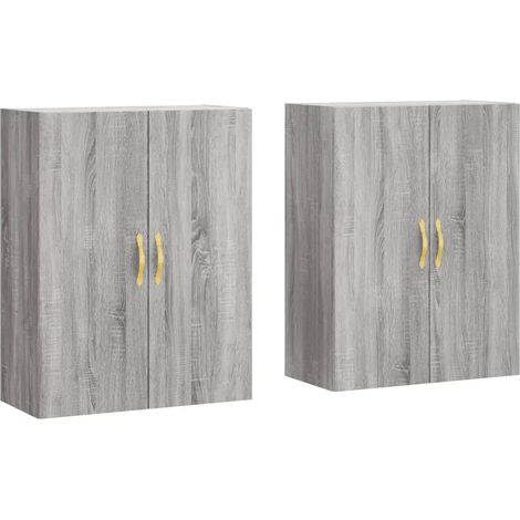 Set di 2 armadietti da parete portaoggetti 69,5 x 34 x 90 cm design pratico per soggiorno camera da letto in legno multistrato grigio 020055352