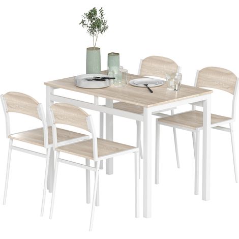 Table rectangulaire + 4 chaises métal MDF gris blanc - ensemble 5 pièces