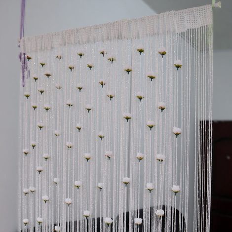 Rideau de porte à perles roses, rideau à pompons, séparateur de pièce, décoration intérieure, 1 x 2 mètres (1/3)
