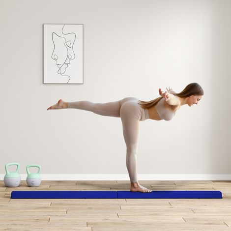 Balancierpoutre pliable 236 cm, poutre de gymnastique portable antidérapante, barre d'équilibre pour enfants dès 3 ans, supporte jusqu'à 80 kg, usage intérieur et extérieur, bleu. (1/5)