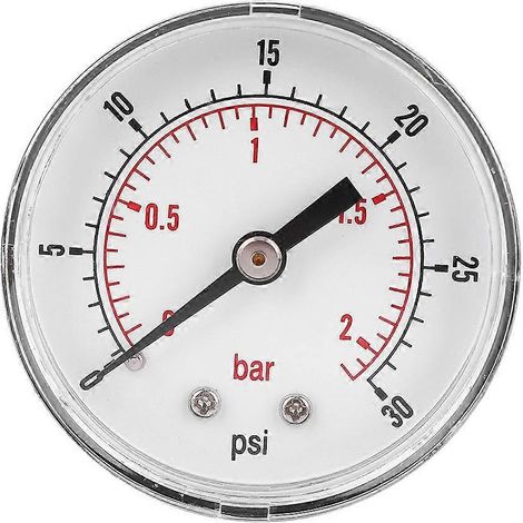 Manometer 50mm Zifferblatt 1/4 BSPT Rückseitiger Anschluss für Luft Wasser Öl Gas (0-30PSI 0-2Bar)