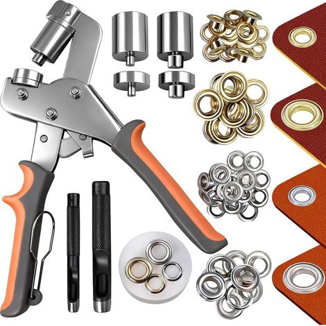 Kit de œillets avec poinçons de 6 mm et 10 mm, 500 pièces d'œillets en métal, ensemble d'outils de presse à rivets à pinces à œillets très résistant pour bâches, artisanat en cuir, tissus (1/5)