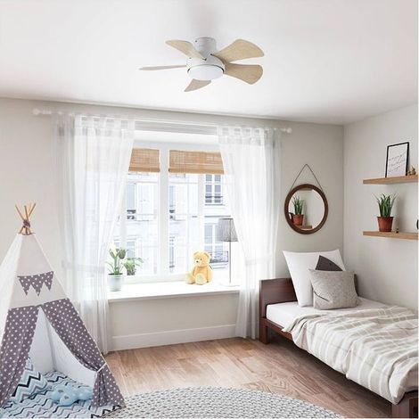 Ventilateur de plafond Ø81 cm – 5 pales réversibles blanc/bois – Moteur DC silencieux – Éclairage LED 22W avec 3 températures de couleur – (1/5)