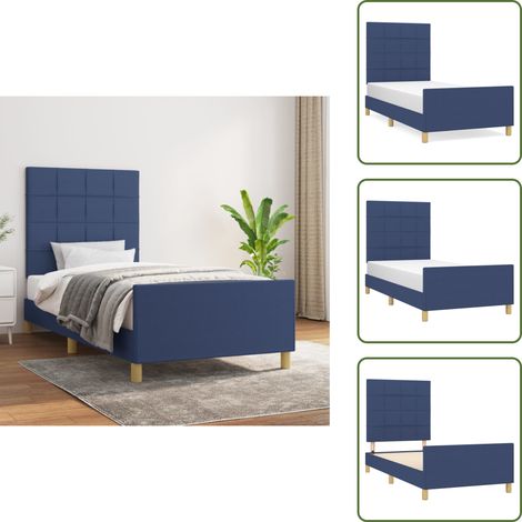 The Living Store Giroletto senza Materasso Blu 90x200 cm in Tessuto - Letto con testiera