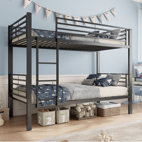 Litera metálica (204x95.5x160 cm), soporta 150 kg en la cama superior y 200 kg en la inferior, escalera reversible, negro (1/5)