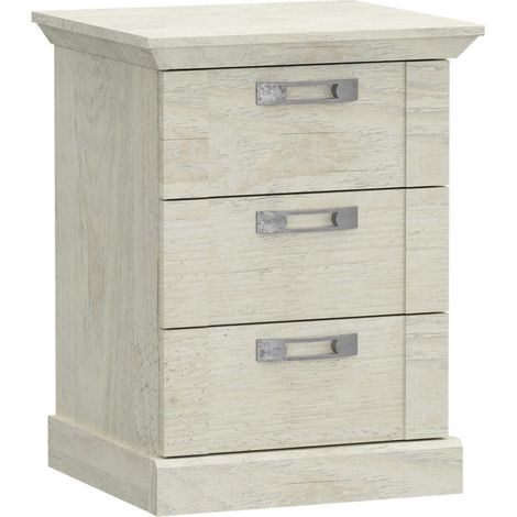 Home Heavenly® - Mesita de noche 3 cajones KAREN, estilo rústico moderno. 65,4x49,8x44,9 cm.  Color: Blanco Pino (1/5)