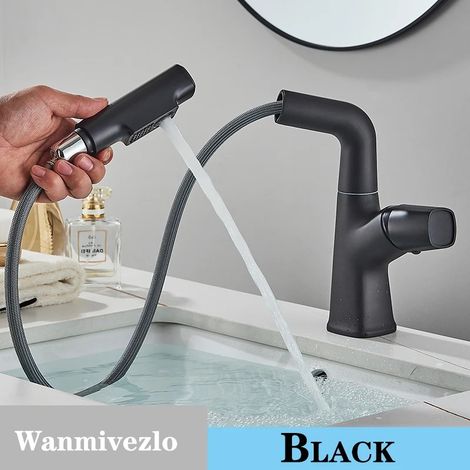 WASCHTISCHARMATUR herausziehbarer Wasserfall-Auslauf, heißes kaltes Wasser, Schwarz