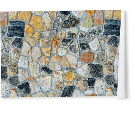 Papier peint imitation pierre 45 cm x 10 m, motif brique et roche colorée (1/5)