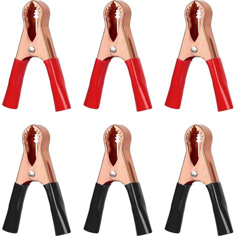 6 Pièces 30A Pinces Crocodiles de Batterie, Pinces Crocodiles en Métal pour Voiture Camion, Car Auto, Bateau (80mm, Noir + Rouge) (1/5)