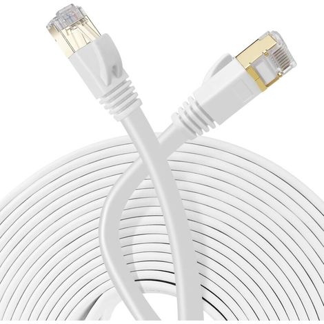10m Flat Ethernet Cable, Cat7 Network Cable with RJ45 Plate, Compatible with Cat6/Cat5, Fiber Ethernet Cable for Router, Switch, Modem (White)