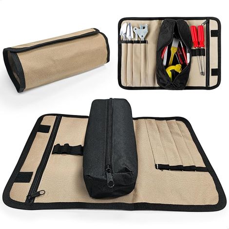 Tool Bag, Roll-Up Tool Kit, Compact Tool Bag, Tool Bag with Loop Compartments and Zipped Pockets, Tool Bags for Small Tool Wrench Screwdriver, 600D Oxford Heavy Duty Oxford (1/5)
