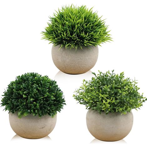 Lot de 3 mini plantes artificielles en pot pour bureau - Plantes artificielles avec pot gris en plastique - Idéal pour le bureau et la maison (1/5)