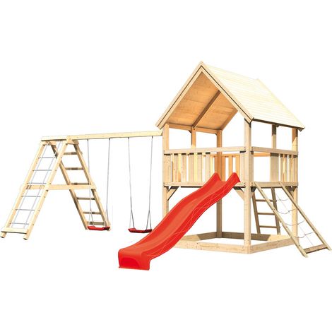 Akubi Spielturm Luis natur Rut. rot+DS+KG+Netzrampe