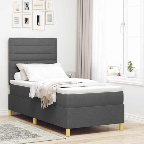 LED Boxspringbett mit Matratze Dunkelgrau 80 x 200 cm Stoff
