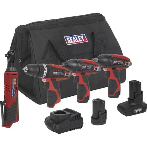 Sealey 4 x SV12 Series Cordless Power Tool Kit 12V - 2 Batteries CP1200COMBO