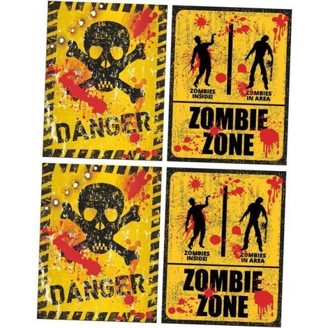 4pièces Autocollants Avertissement Halloween Décorations Effrayantes Pour Porte Et Fenêtre Stickers Amovibles Pour Fête Et Jardin (1/5)