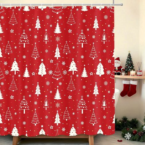 Rideau De Douche Noël - Motif Arbre De Noël Et Flocons De Neige - 100 % Polyester Imperméable - 152 X 183 Cm - 1 Pièce (1/5)