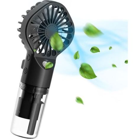 Mini-tragbarer wiederaufladbarer Sprühventilator, 4 einstellbare Geschwindigkeiten, batteriebetrieben, für Camping und Reisen (schwarz) (1/5)