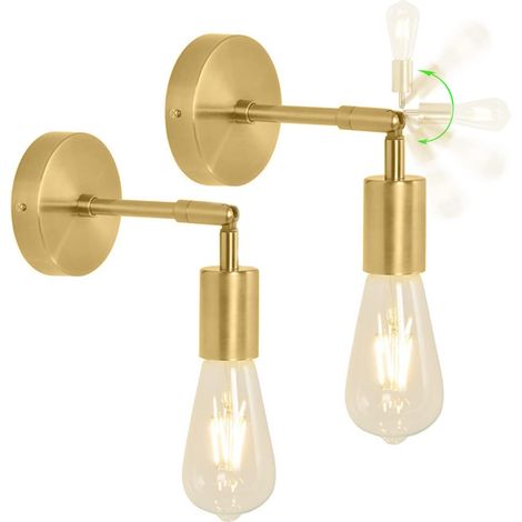 2 Pack Lámparas de Pared Industriales Apliques de Pared Metal Dorado Giratorias 180° Como Lámparas de Noche,Pasillo,Loft,Apliques Baño Vintage [Classe énergétique E] (1/5)