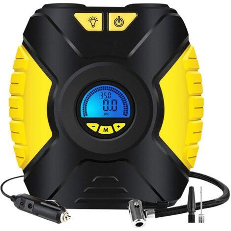 Compresseur à Air Portable Gonfleur Electrique Gonfleur Pneu Voiture Mini Compresseur 12v Portatif Voiture Pompe A Velo avec Manomètre, Adaptateurs De Valve Et éclairage LED