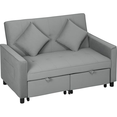 2-Sitzer-Schlafsofa grau aus Polyester mit verstellbarer Rückenlehne und 2 Kissen (1/5)