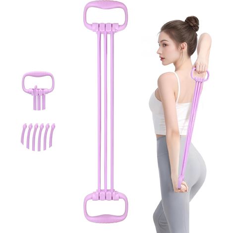 Bande de résistance en forme de 8 pour femmes, 15-90 livres (environ 6,8-40,8 kilogrammes), bande de résistance réglable, exercice pour les bras et le dos, 6 cordes élastiques de fitness, bandes de ré (1/5)