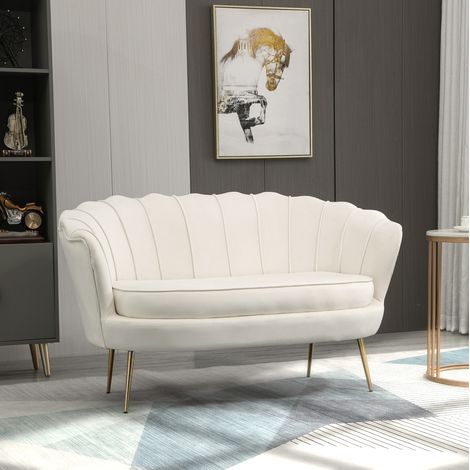 Sofá de 2 plazas de terciopelo 130 x 77 x 77 cm carga máx. 150 kg color crema DESVIAE (1/5)