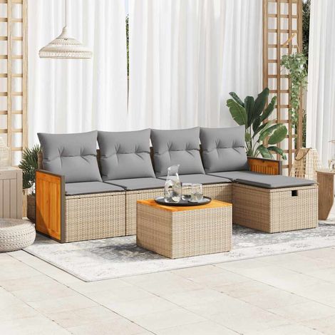 Juego de sofás jardín con cojines 6 pzas ratán sintético beige vidaXL (1/5)