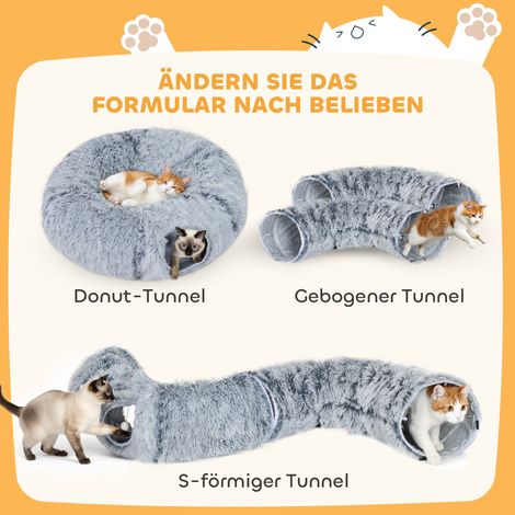Chat tunnel pour chat en peluche, coussin pliable, cadre métallique, tanière gris clair (1/5)