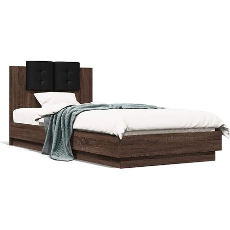 Bettgestell mit Kopfteil Braun Eichen-Optik 90x200 cm