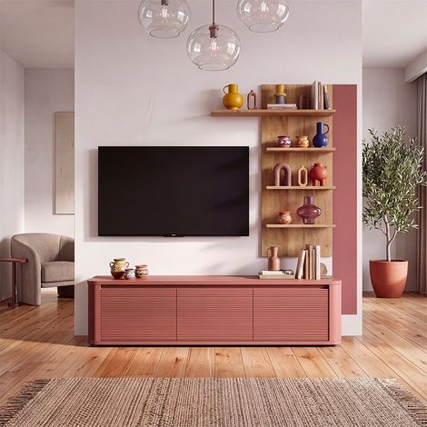 Parete Attrezzata Core Piccolo con Porta TV e Libreria – Rovere e terracotta (1/5)