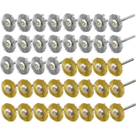 Mini Brosse Métallique - Dremel - Ensemble de 40 Pièces - Laiton et Acier - Tige de 3 mm - Outil de Polissage (1/4)