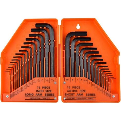 Clés Allen Jeu 30 Clés Males hexagonales en pouce et métrique 0,7 à 10 mm. Clés à laine Professionnelle(orange) (1/5)