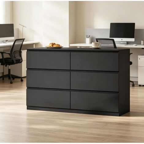 Schwarze Kommode mit 6 Schubladen aus Holzwerkstoff 120 x 75 x 40 cm OKWISH (1/5)