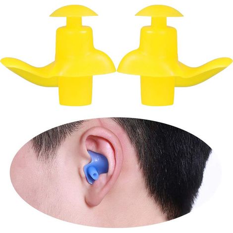 Bouchons d'Oreilles de Natation, Étanches et Anti-Poussière, Silicone Souple, Couleur Jaune- (1/2)
