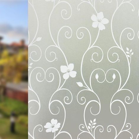 (45 x 200 cm, Weißes Blumenmuster) Sichtschutzfolie, elektrostatische Fensterfolie, selbstklebende Fensterfolie, Verdunkelungsfolie, UV-Schutzfolie für Büro, Schlafzimmer, Küche (1/5)