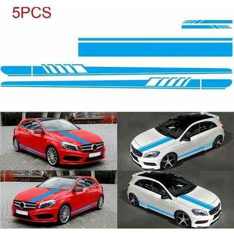 5 pièces Autocollant voiture, autocollant de capot de carrosserie en vinyle autocollants de bande de course pour voiture, autocollant de pare-chocs en vinyle de voitures (Bleu) (1/5)