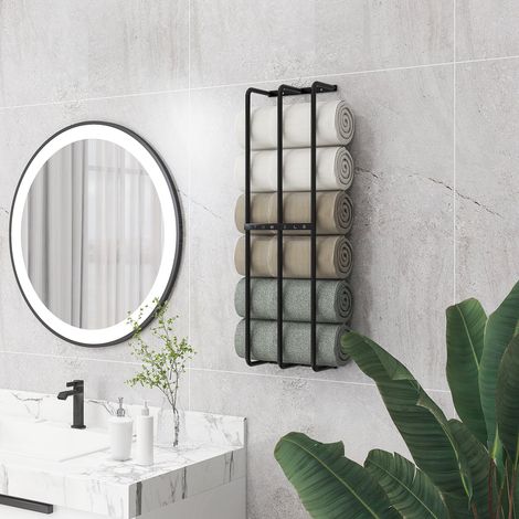Portasciugamani da parete con 3 barre e struttura in metallo, ideale per hotel, dimensioni 21x12x74 cm, colore nero.