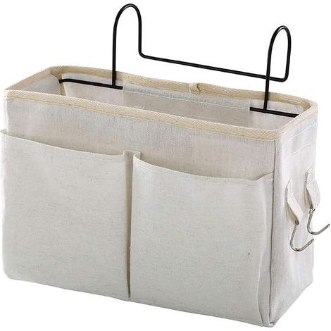 (Blanc) Poche de lit,Panier de Lit Chevet Suspendu,Organisateur Etagere Lit en Toile Imperméable, Sac de Rangement Lit Chevet Suspendu pour Lit Superposé, Dortoirs, Rails de Lit et Chaise (1/5)