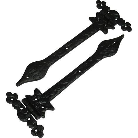Black Rustic Decorative Tee Hinges 6"" X2 (150MM Heavy Duty Strap Gate Door)