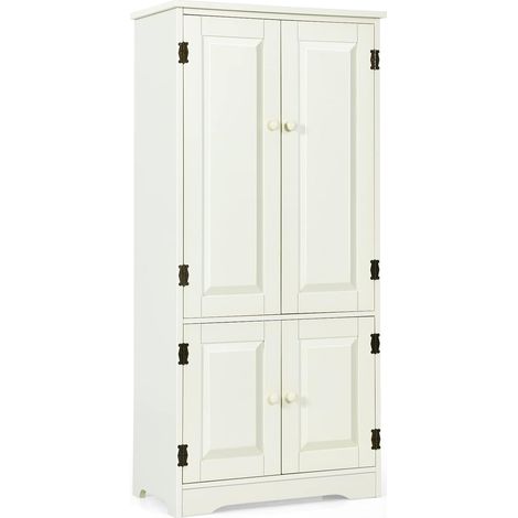 COSTWAY Mobile Multiuso, Armadio da Soggiorno, Credenza da Cucina in Legno, con 4 Ripiani, 59 x 32 x 123cm, Bianco e Nero (Bianco) (1/5)