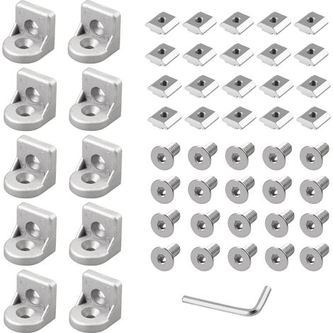 10 Equerres de Braquage de Fixation 30x30x30mm 3030 Séries Pour Profilé à Rainure de 8mm + 20 Ecrous + 20 Boulons de Fixation M614mm Corniere Raccord en Aluminium Support (1/5)