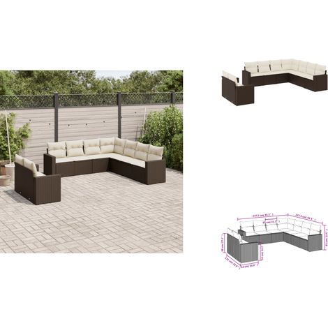 9-tlg. Garten-Sofagarnitur mit Kissen Braun Poly Rattan - Gartensofa - Polyethylen Outdoor Möbel - Gartenmöbel Set - Lounge Sofa - Rattan Gartenmöbel (1/3)