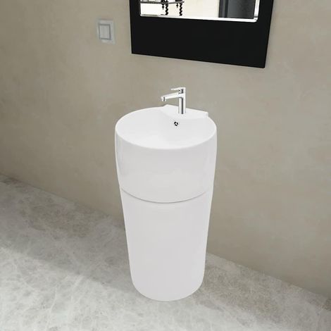 Vasque à trou de trop-plein/robinet céramique Blanc pour salle de bain (1/5)