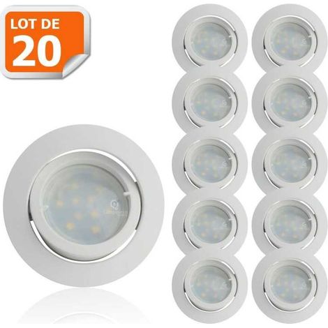 Lot de 20 Spot Led Encastrable Complete Blanc Orientable lumière Blanc Neutre eq. 50W ref.888 (1/5)