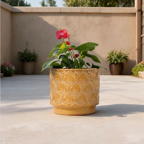 Pot de fleurs en céramique jaune avec motif cœur diamètre 31,5 cm (1/5)