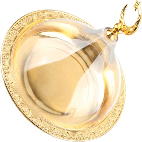 Plat de service avec dôme, motifs dorés en relief, en acier inoxydable et acrylique, idéal pour les fêtes et les cafés. (1/5)
